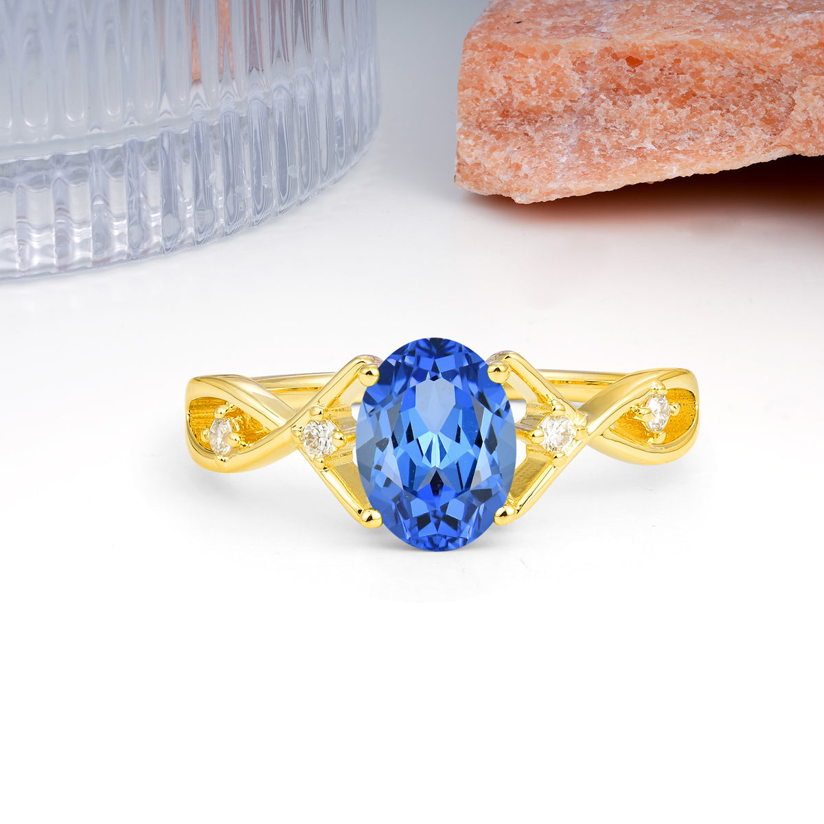Classic Twisted Luxury 4-Prong Oval Cut Sapphire Engagement Ring - Additional view