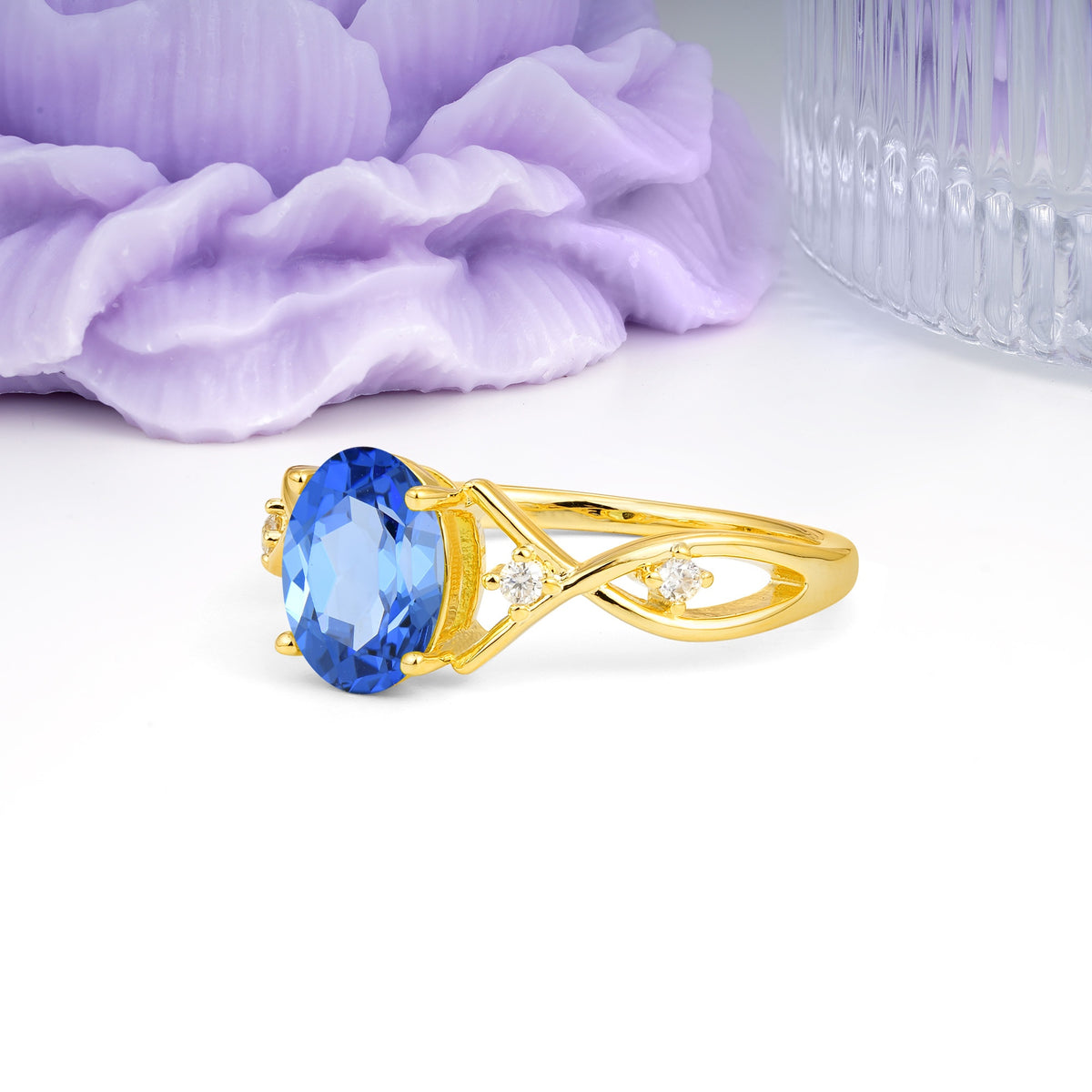Classic Twisted Luxury 4-Prong Oval Cut Sapphire Engagement Ring - Additional view