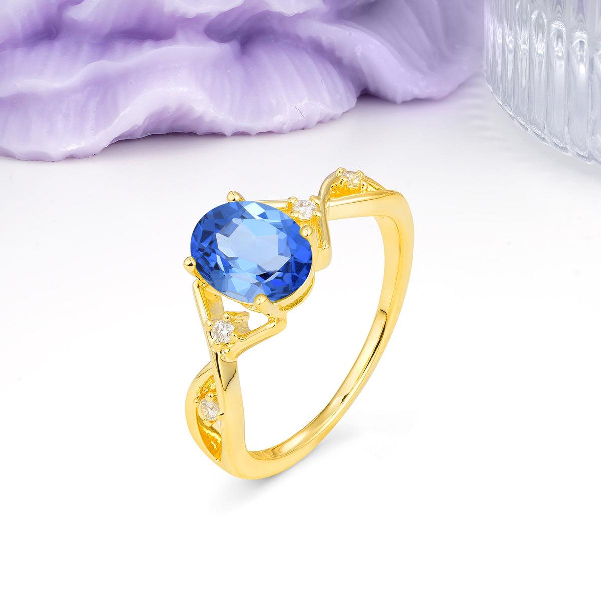 Classic Twisted Luxury 4-Prong Oval Cut Sapphire Engagement Ring - Additional view