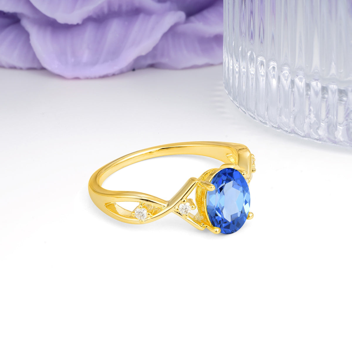 Classic Twisted Luxury 4-Prong Oval Cut Sapphire Engagement Ring - Additional view