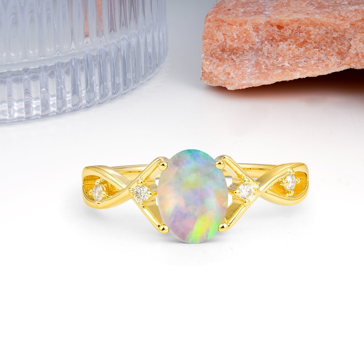 Classic Twisted Luxury 4-Prong Oval Cut Fire Opal Engagement Ring - Additional view