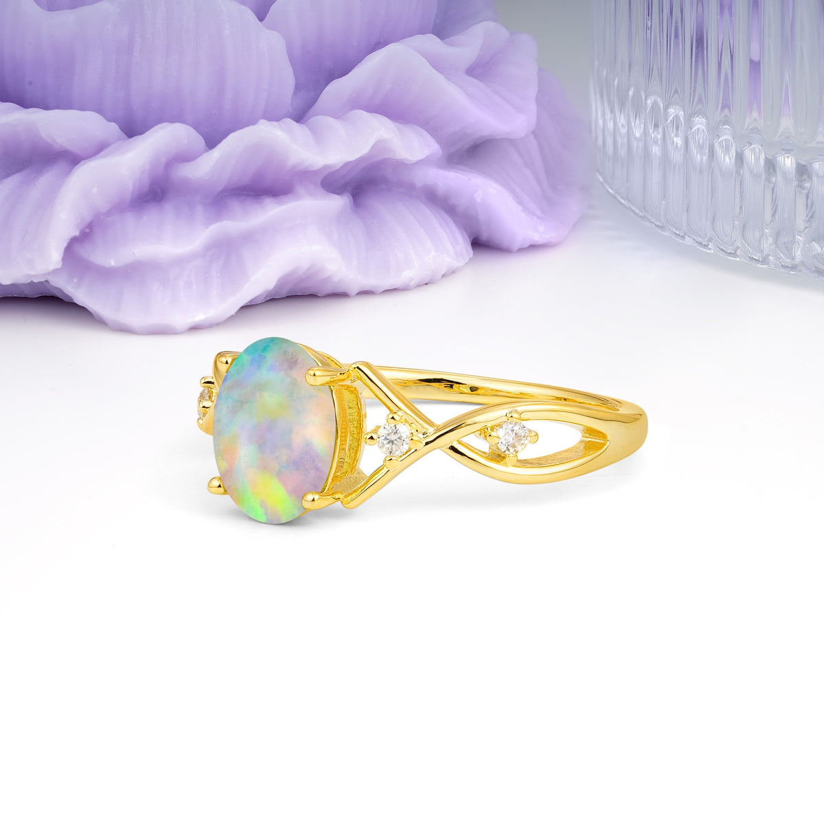 Classic Twisted Luxury 4-Prong Oval Cut Fire Opal Engagement Ring - Additional view
