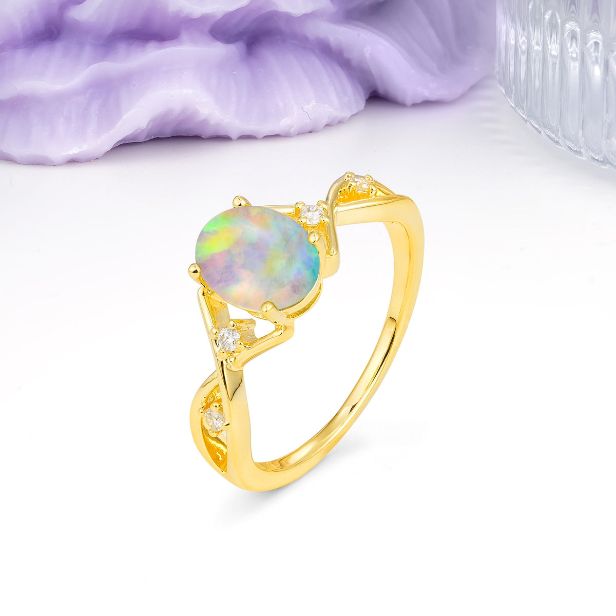 Classic Twisted Luxury 4-Prong Oval Cut Fire Opal Engagement Ring - Additional view