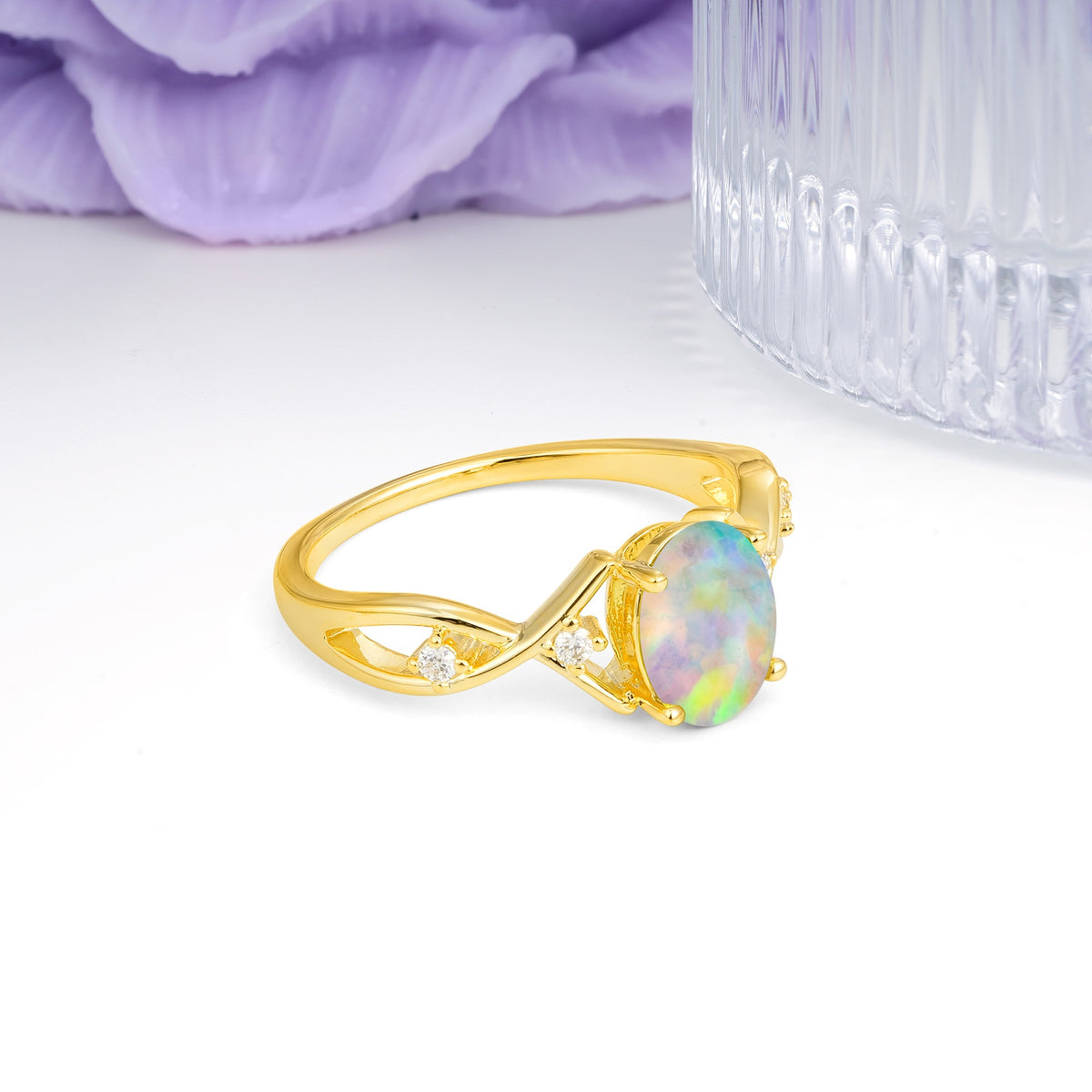 Classic Twisted Luxury 4-Prong Oval Cut Fire Opal Engagement Ring - Additional view