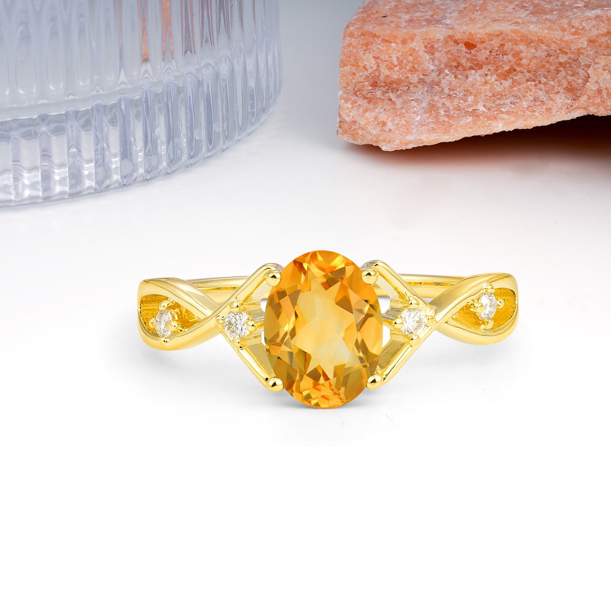Classic Twisted Luxury 4-Prong Oval Cut Citrine Engagement Ring - Additional view