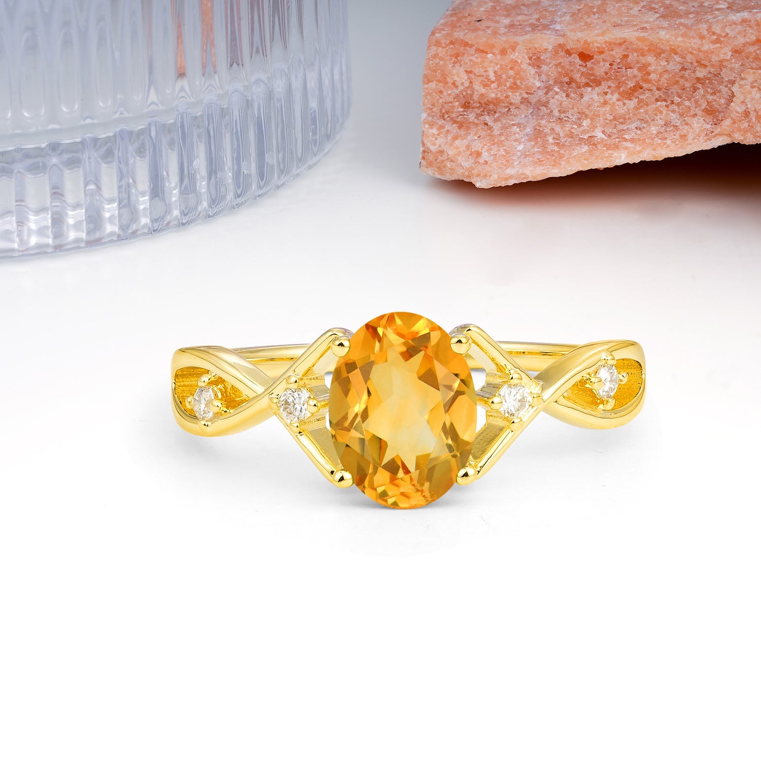 Classic Twisted Luxury 4-Prong Oval Cut Citrine Engagement Ring - Additional view