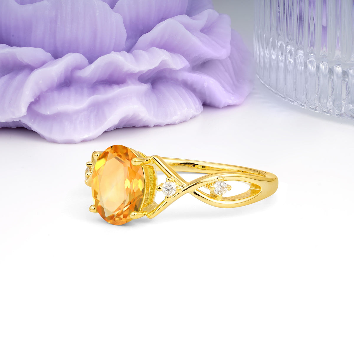 Classic Twisted Luxury 4-Prong Oval Cut Citrine Engagement Ring - Additional view