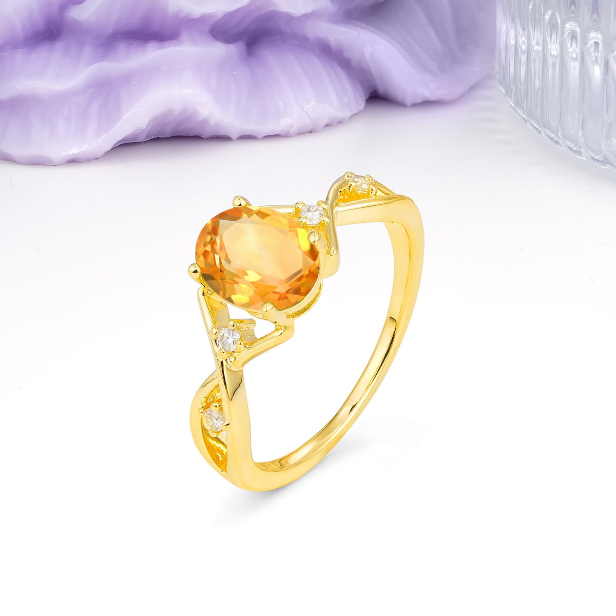 Classic Twisted Luxury 4-Prong Oval Cut Citrine Engagement Ring - Additional view