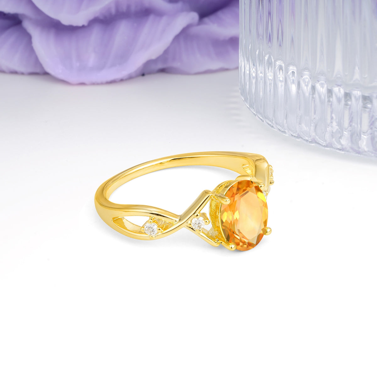 Classic Twisted Luxury 4-Prong Oval Cut Citrine Engagement Ring - Additional view
