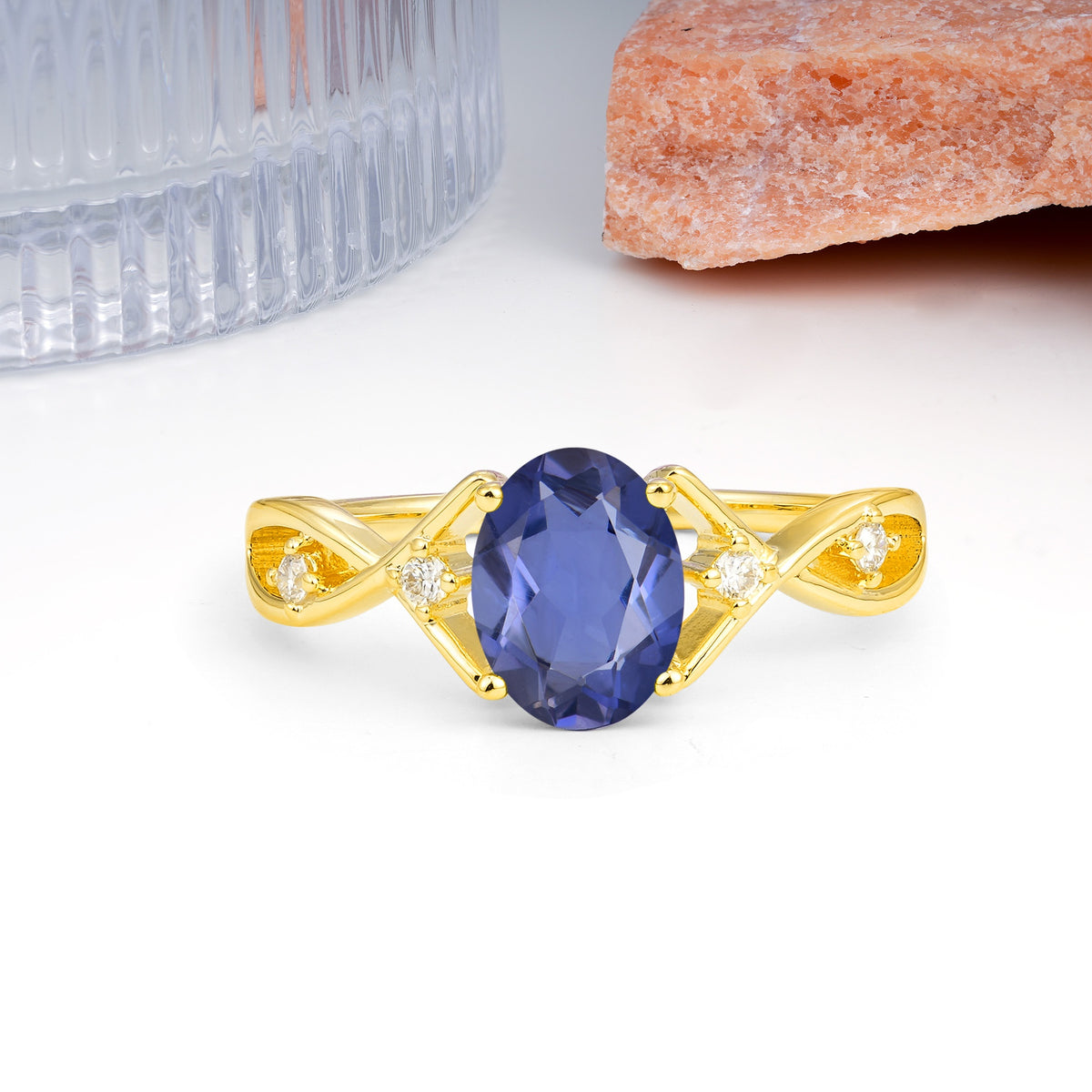 Classic Twisted Luxury 4-Prong Oval Cut Tanzanite Engagement Ring - Additional view