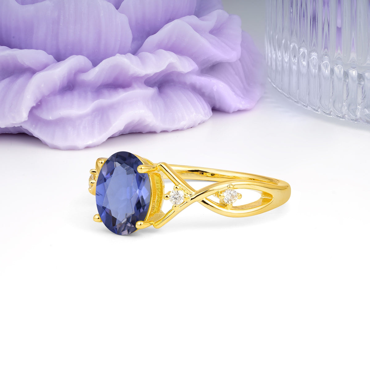 Classic Twisted Luxury 4-Prong Oval Cut Tanzanite Engagement Ring - Additional view