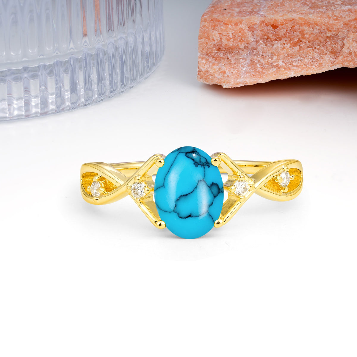 Classic Twisted Luxury 4-Prong Oval Cut Turquoise Engagement Ring - Additional view