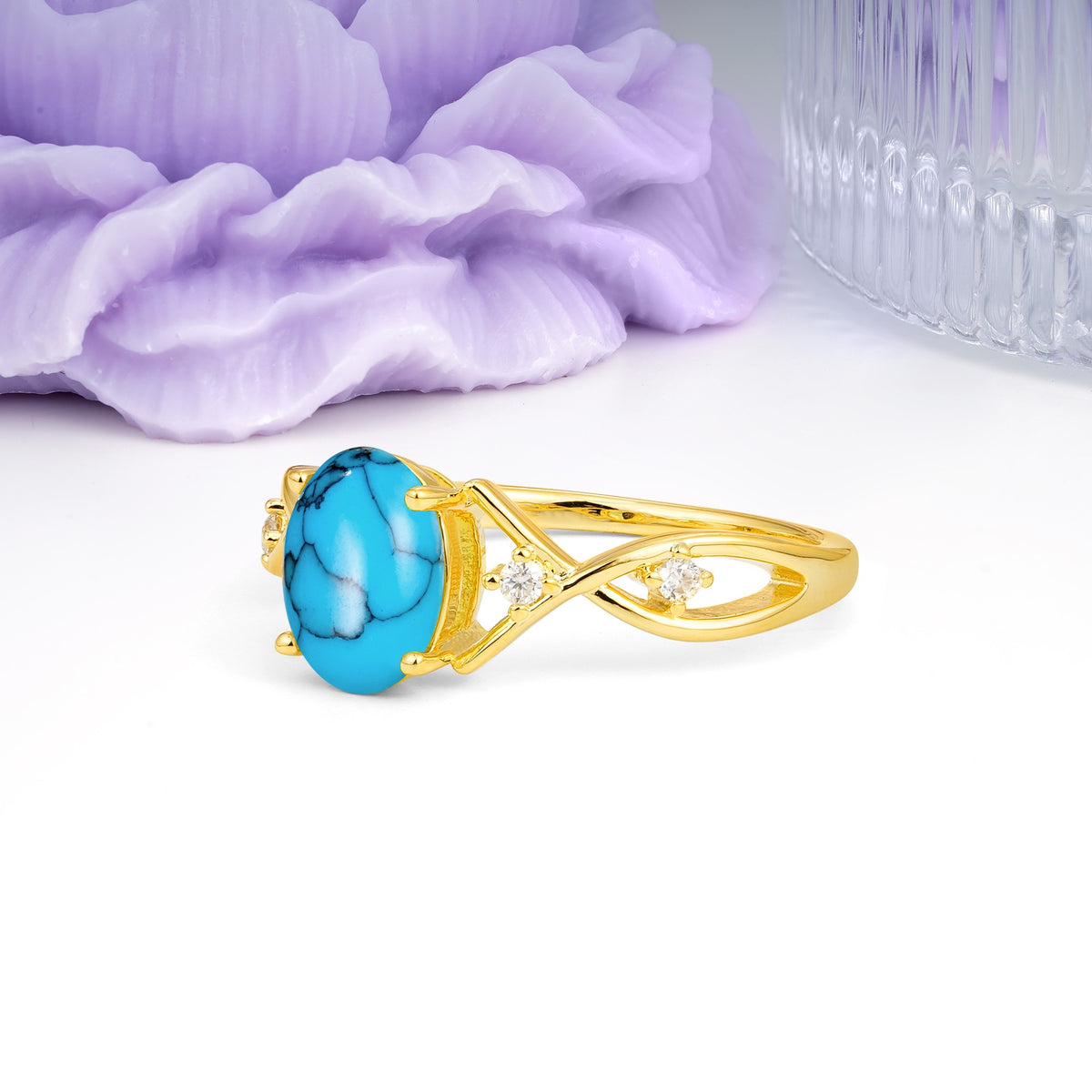 Classic Twisted Luxury 4-Prong Oval Cut Turquoise Engagement Ring - Additional view