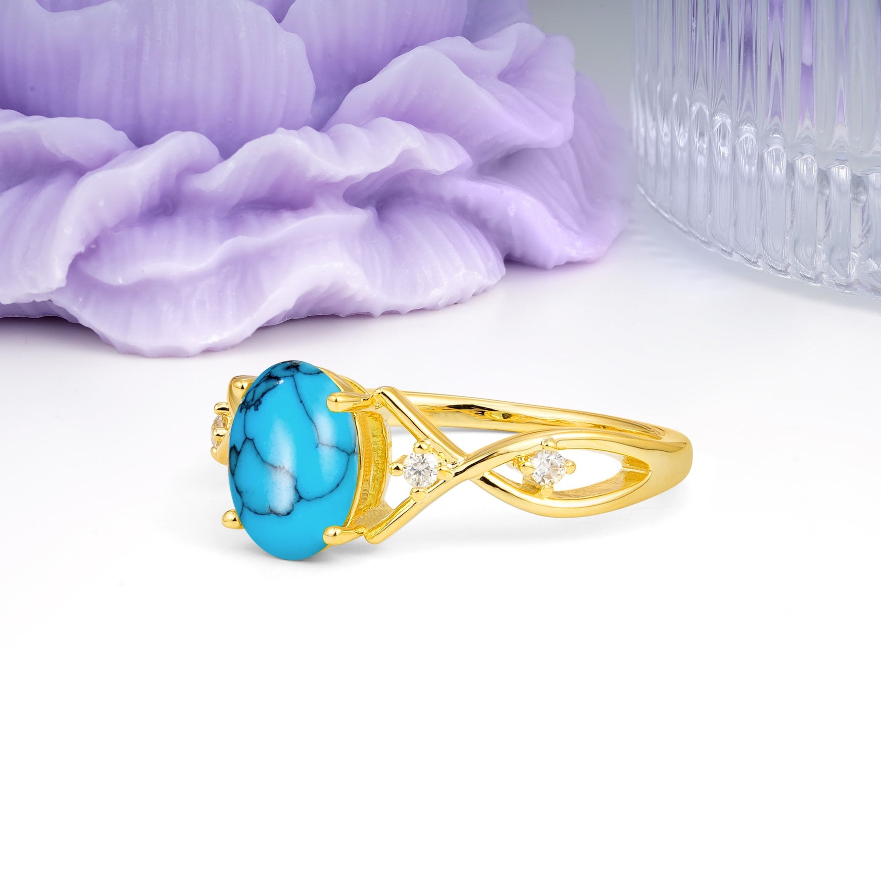 Classic Twisted Luxury 4-Prong Oval Cut Turquoise Engagement Ring - Additional view