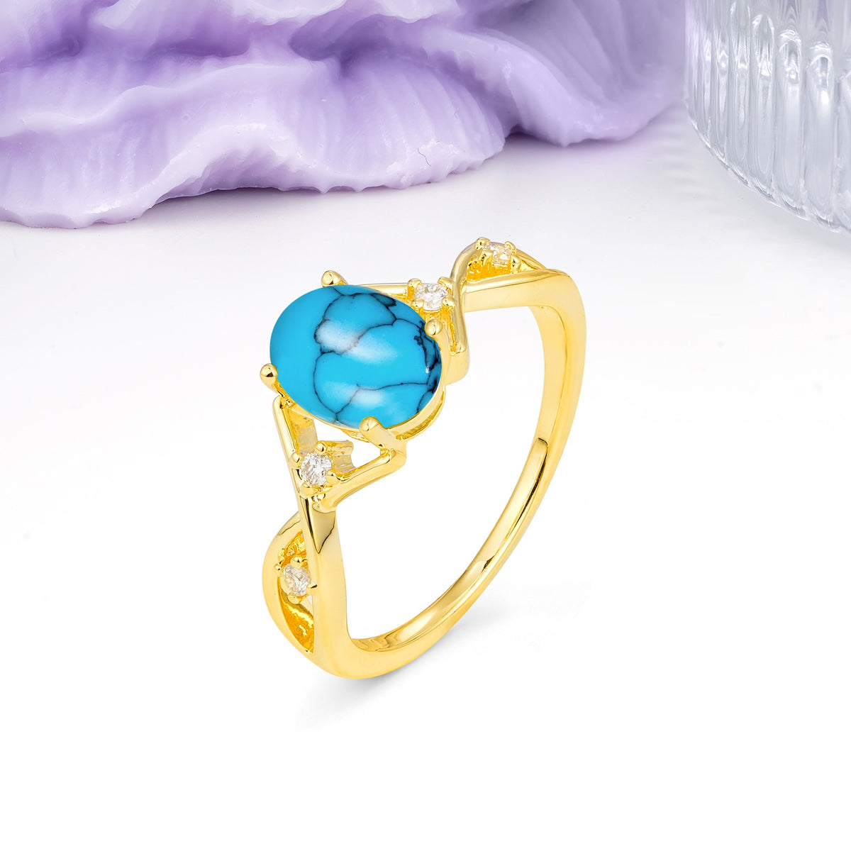 Classic Twisted Luxury 4-Prong Oval Cut Turquoise Engagement Ring - Additional view