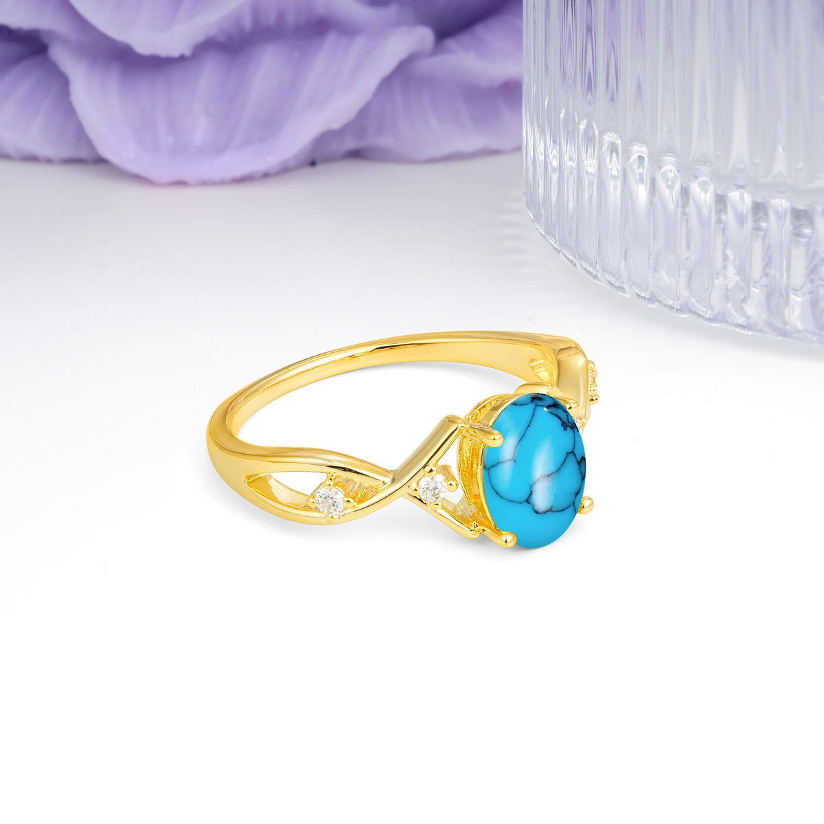 Classic Twisted Luxury 4-Prong Oval Cut Turquoise Engagement Ring - Additional view