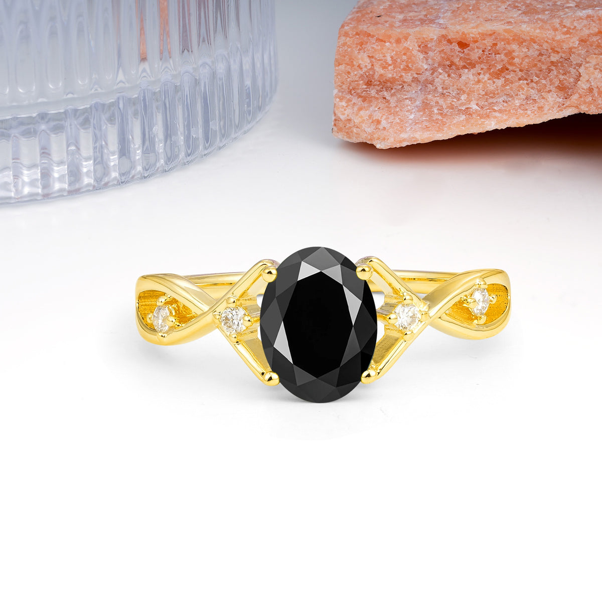 Classic Twisted Luxury 4-Prong Oval Cut Black Onyx Engagement Ring - Additional view