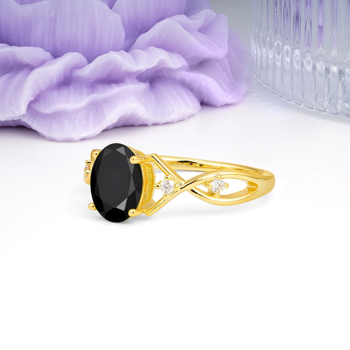 Classic Twisted Luxury 4-Prong Oval Cut Black Onyx Engagement Ring - Additional view