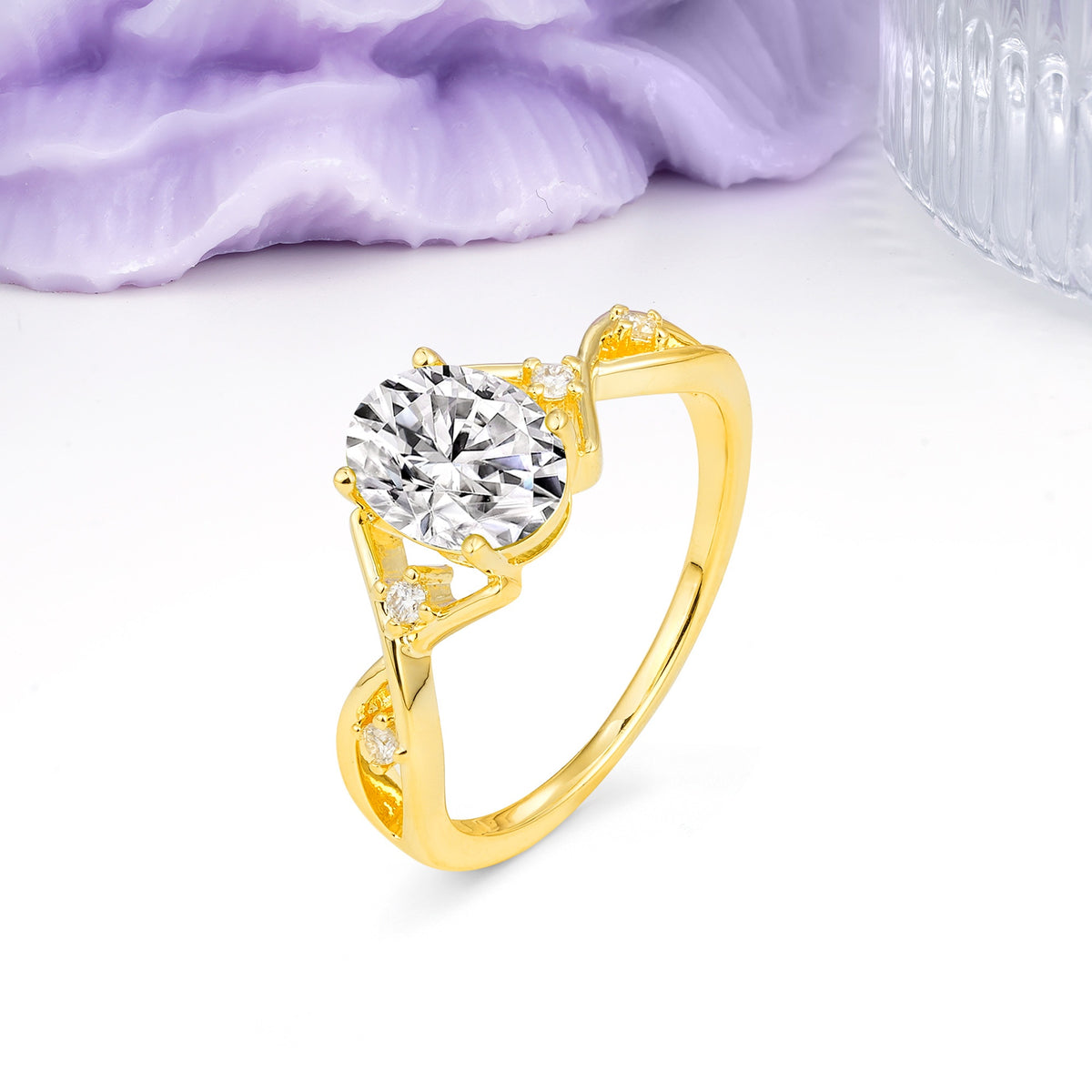 Classic Twisted Luxury 4-Prong Oval Cut Lab Diamond Engagement Ring - Additional view