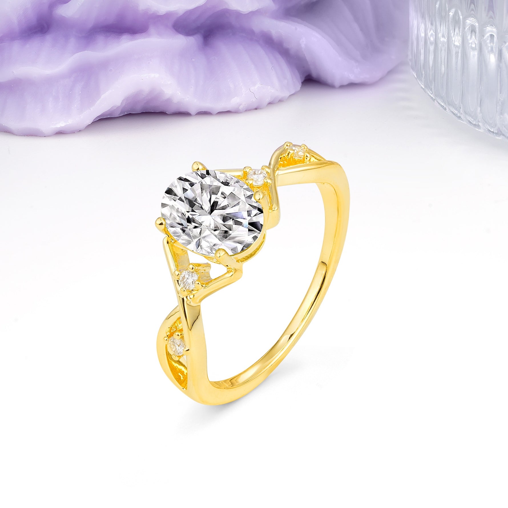 Classic Twisted Luxury 4-Prong Oval Cut Lab Diamond Engagement Ring - Additional view