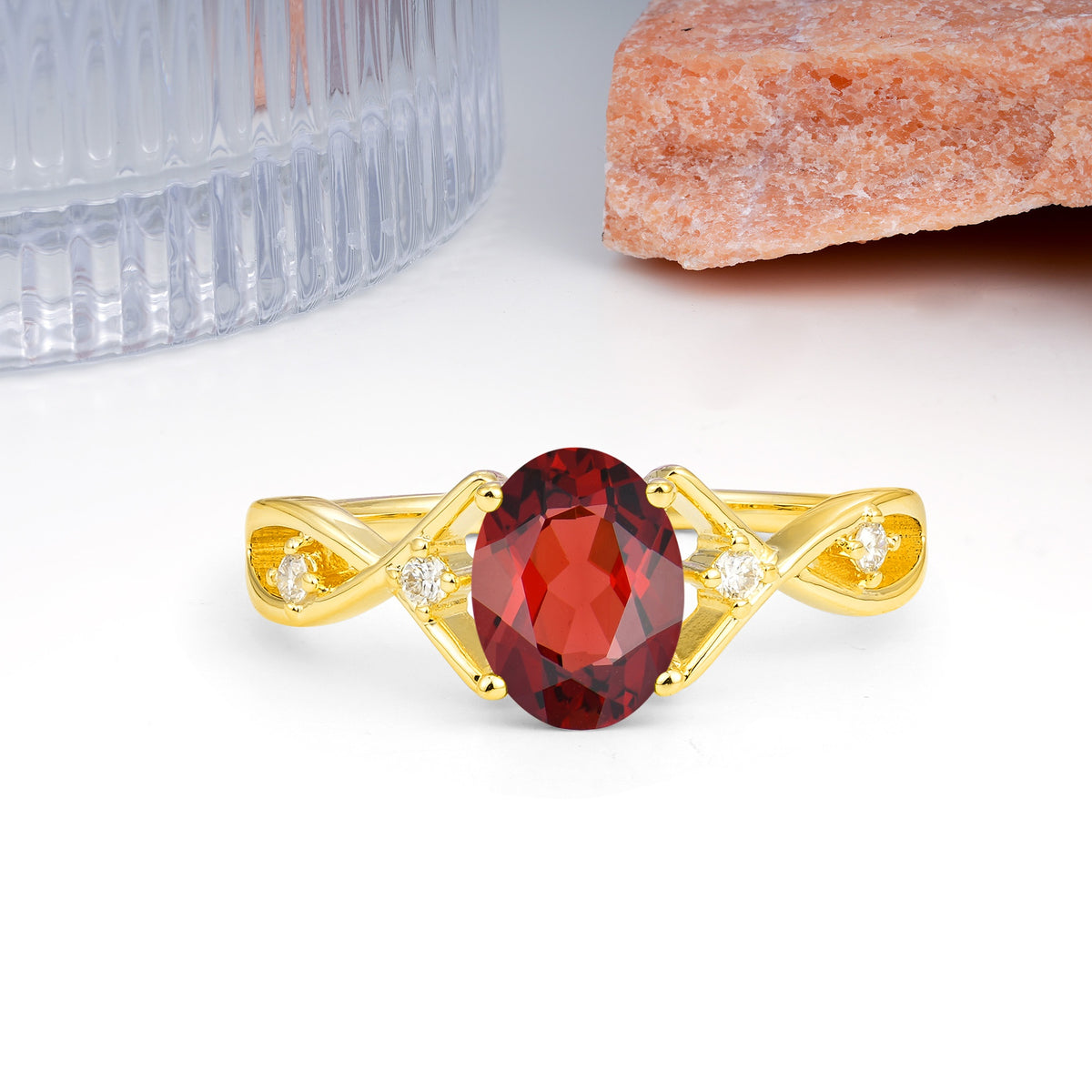 Classic Twisted Luxury 4-Prong Oval Cut Garnet Engagement Ring - Additional view