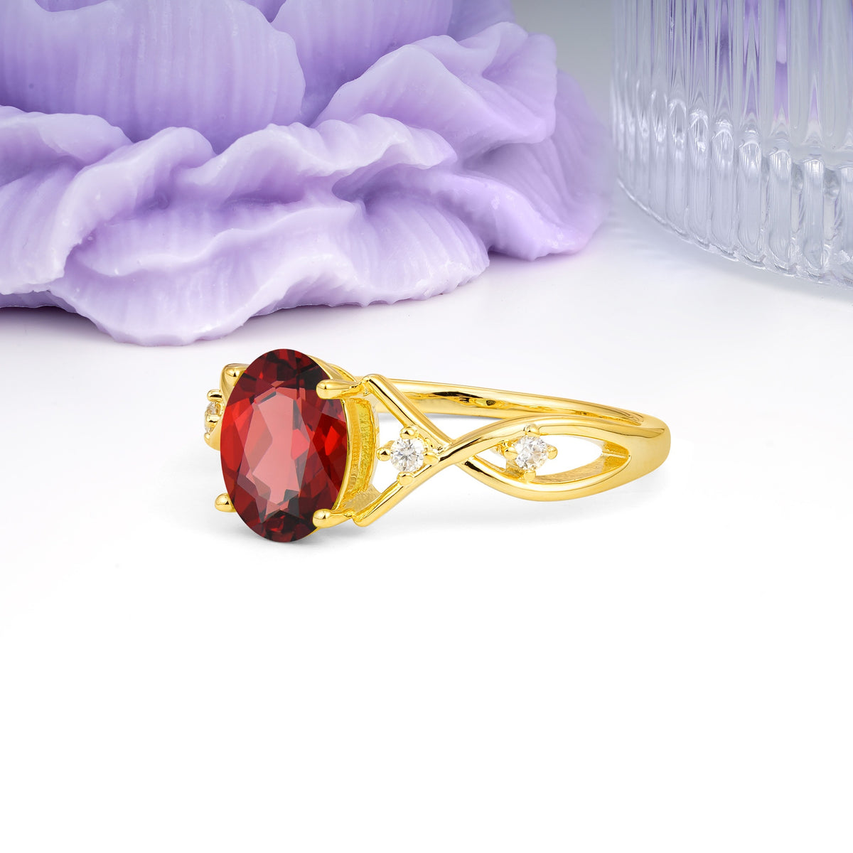Classic Twisted Luxury 4-Prong Oval Cut Garnet Engagement Ring - Additional view