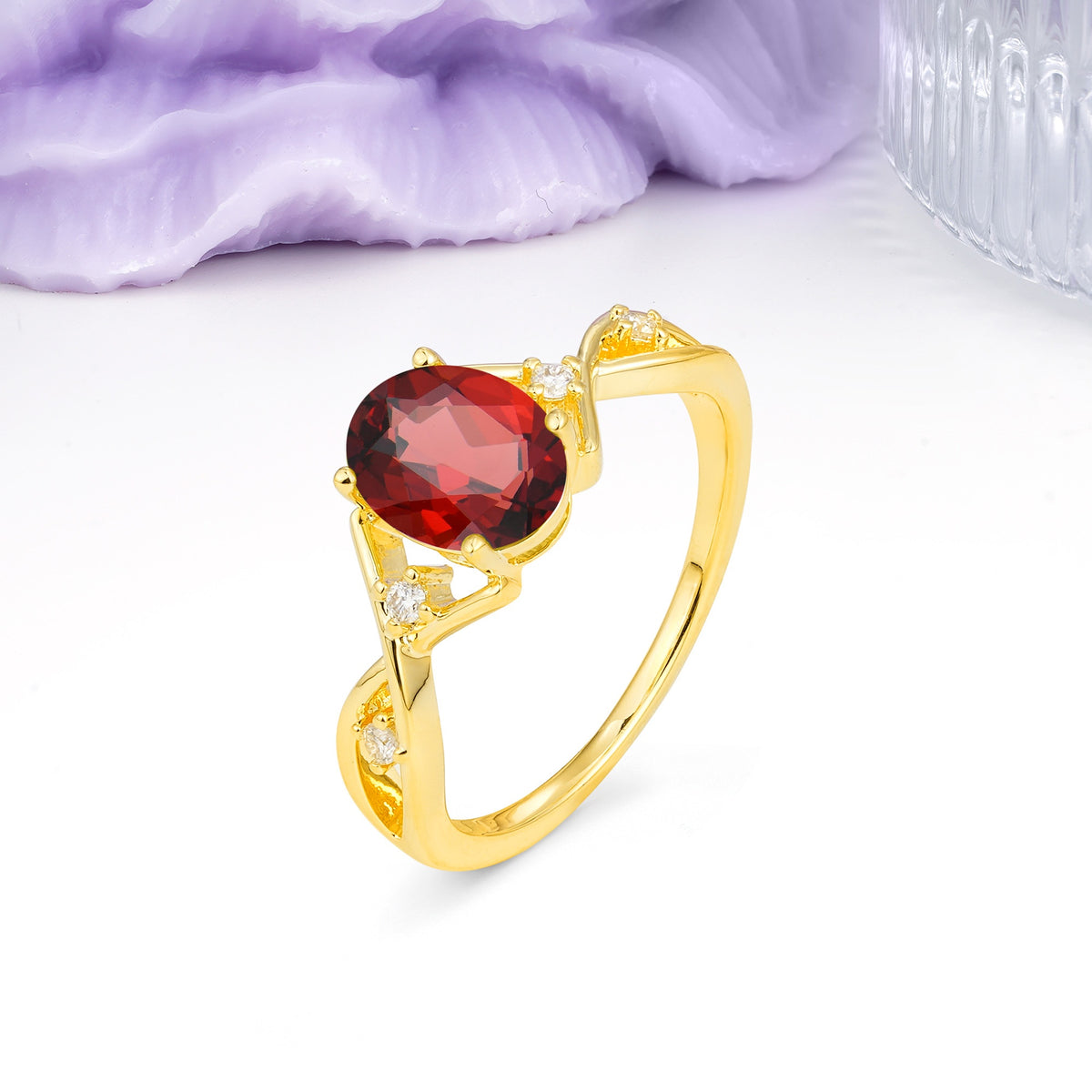 Classic Twisted Luxury 4-Prong Oval Cut Garnet Engagement Ring - Additional view