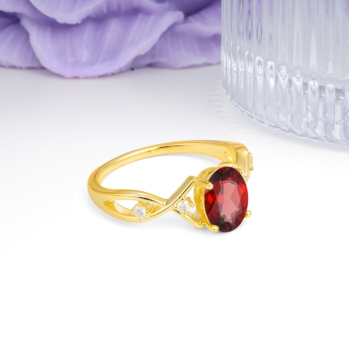 Classic Twisted Luxury 4-Prong Oval Cut Garnet Engagement Ring - Additional view