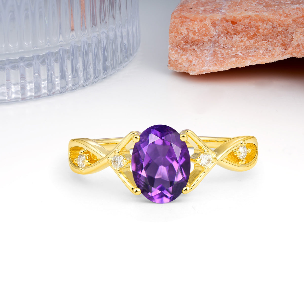 Classic Twisted Luxury 4-Prong Oval Cut Amethyst Engagement Ring - Additional view