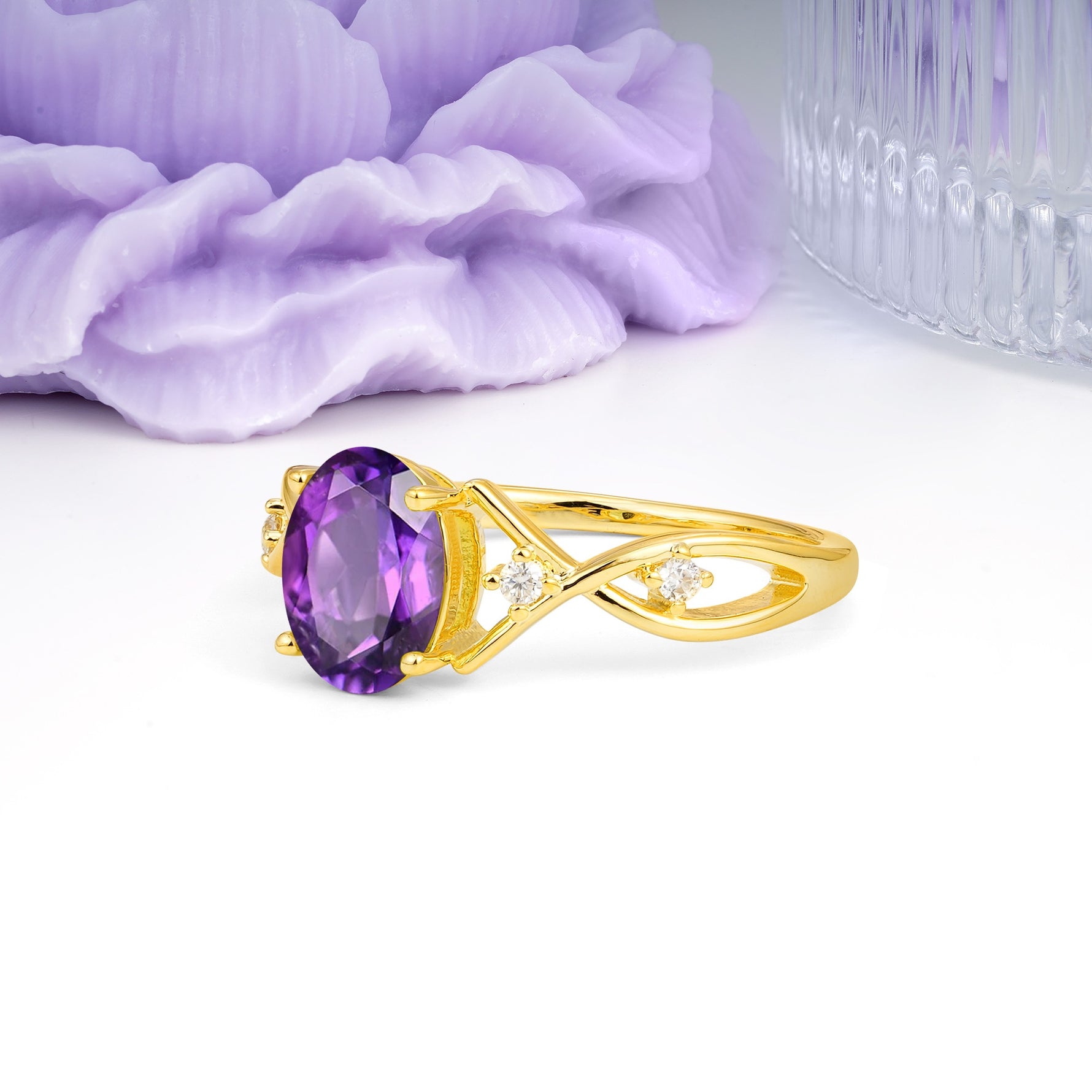 Classic Twisted Luxury 4-Prong Oval Cut Amethyst Engagement Ring - Additional view