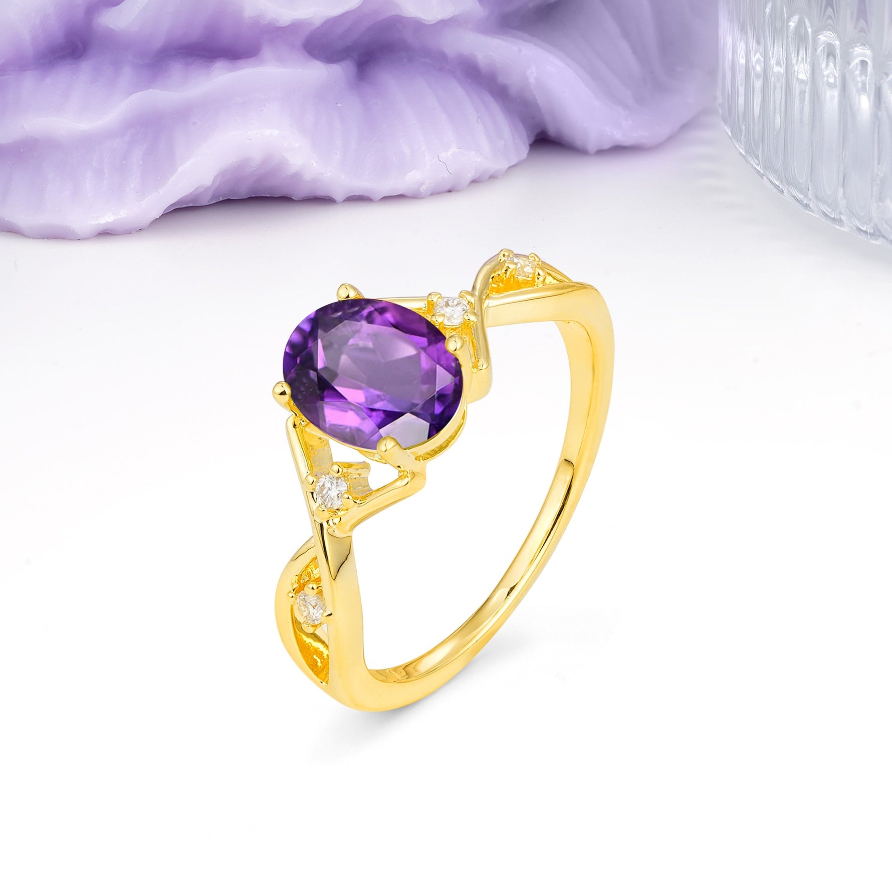 Classic Twisted Luxury 4-Prong Oval Cut Amethyst Engagement Ring - Additional view