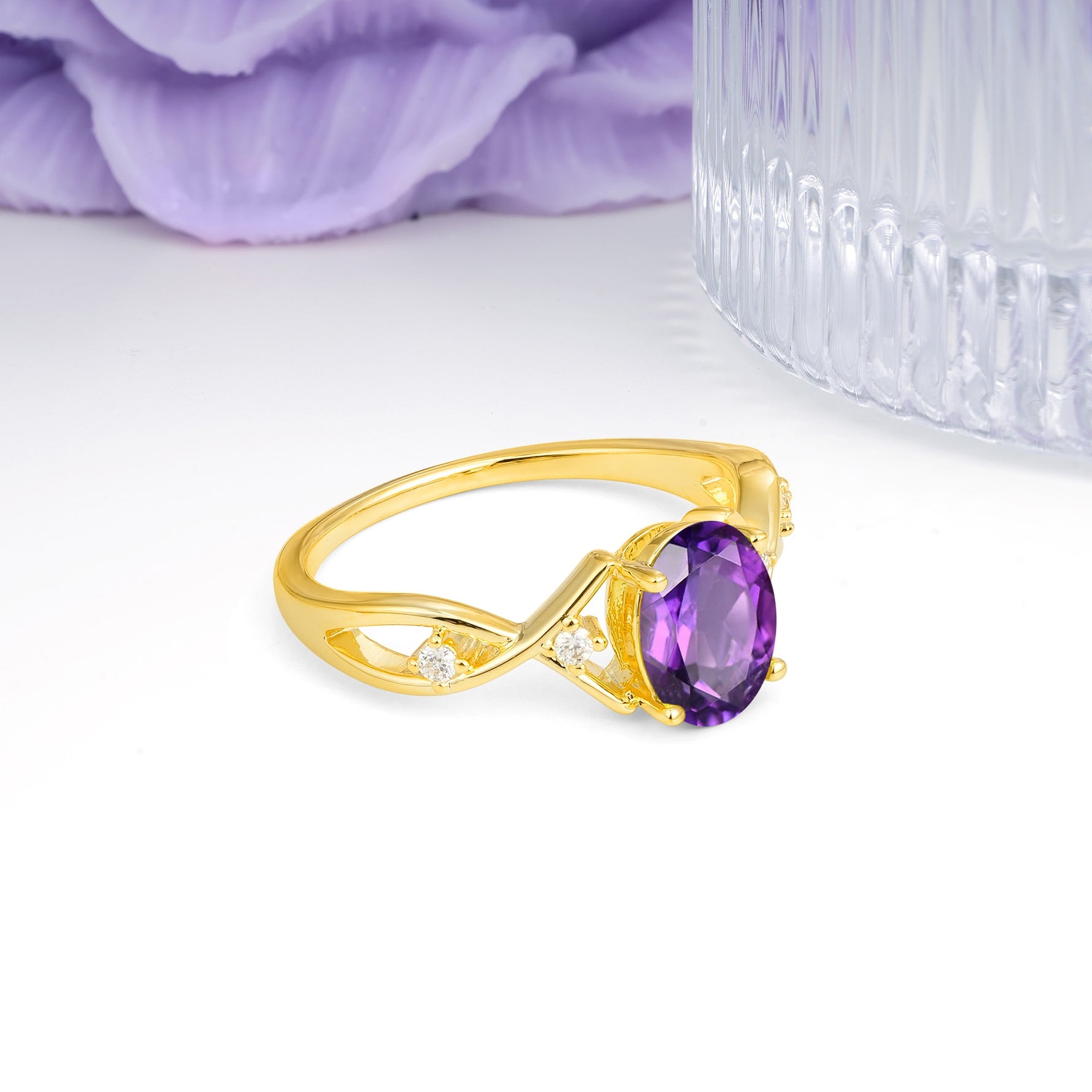 Classic Twisted Luxury 4-Prong Oval Cut Amethyst Engagement Ring - Additional view