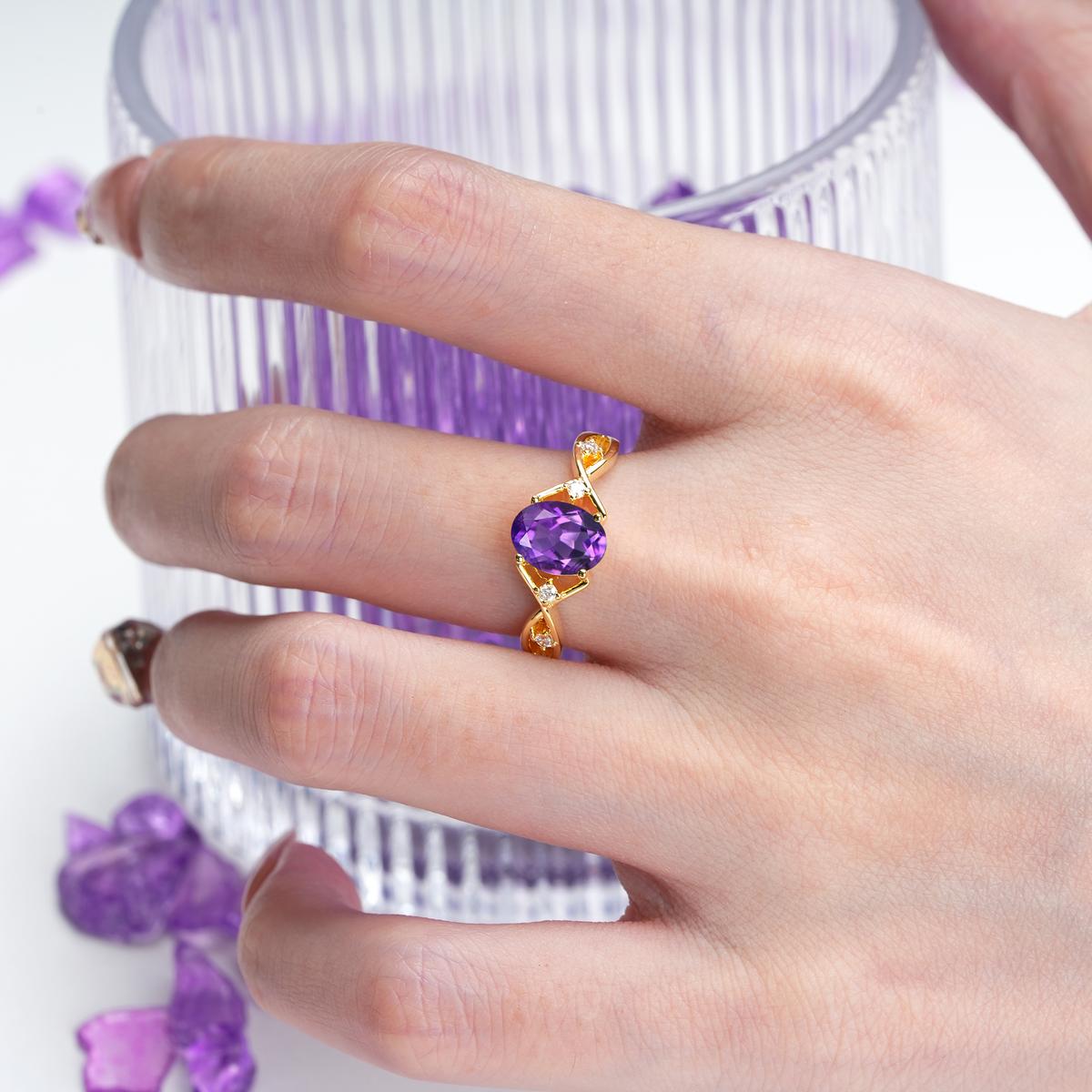 Classic Twisted Luxury 4-Prong Oval Cut Amethyst Engagement Ring