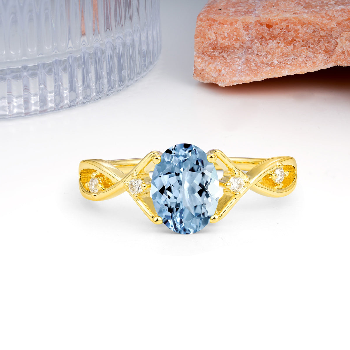 Classic Twisted Luxury 4-Prong Oval Cut Aquamarine Engagement Ring - Additional view
