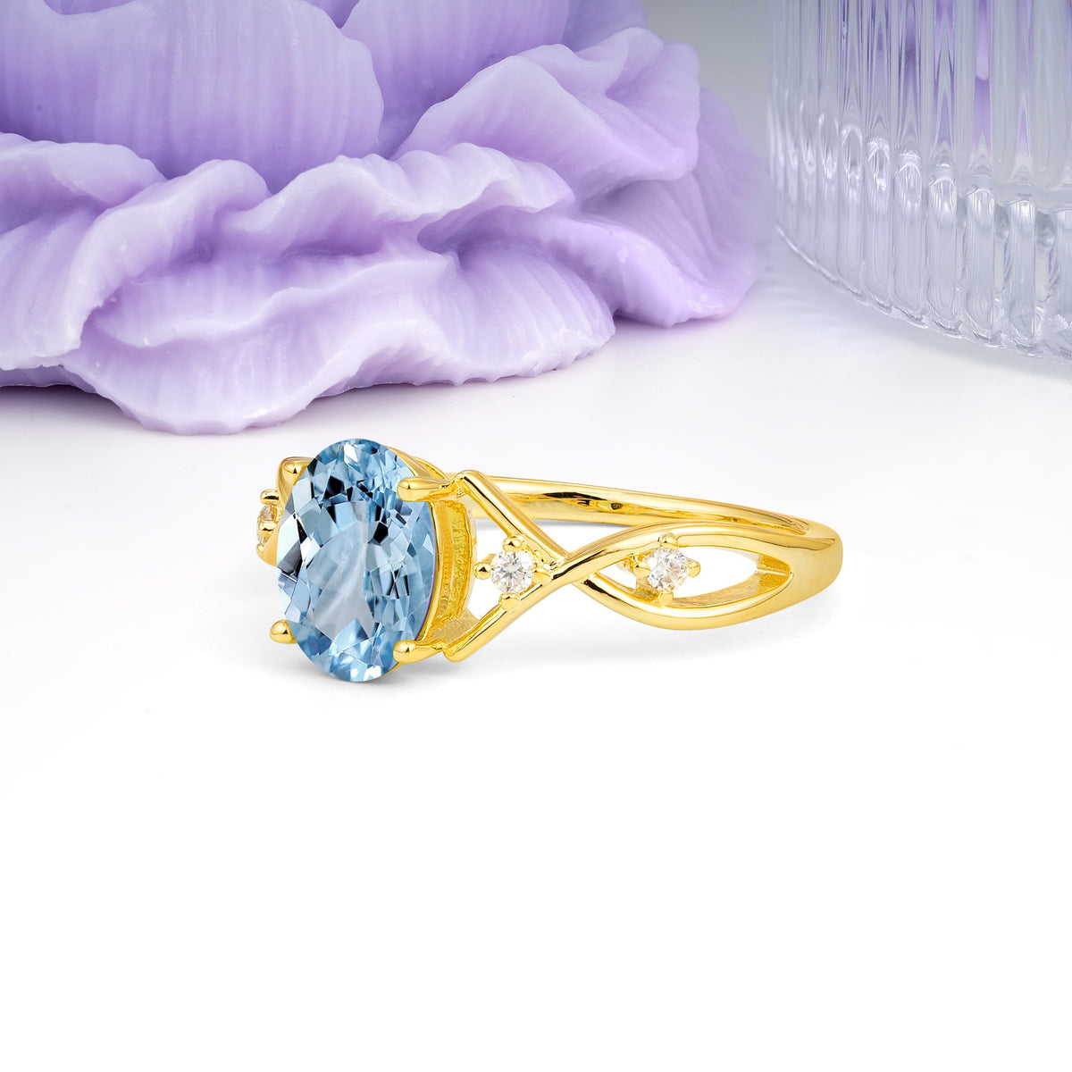 Classic Twisted Luxury 4-Prong Oval Cut Aquamarine Engagement Ring - Additional view