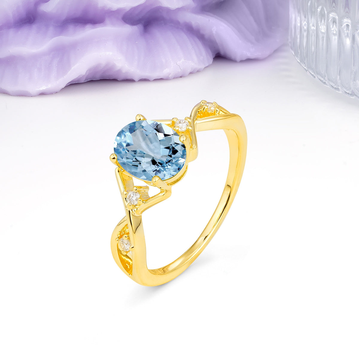 Classic Twisted Luxury 4-Prong Oval Cut Aquamarine Engagement Ring - Additional view