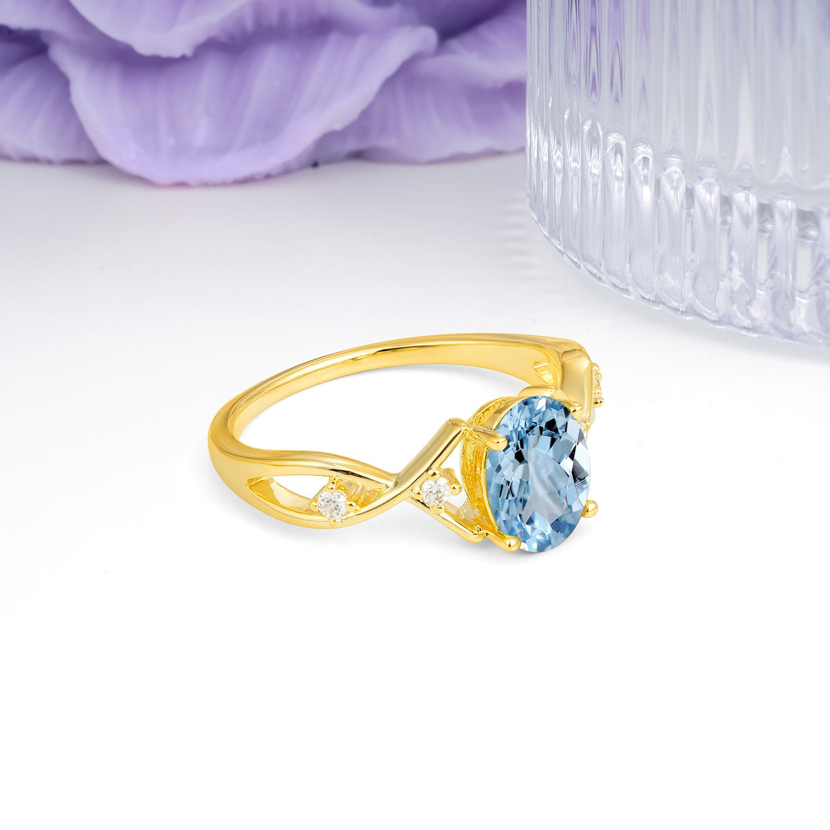 Classic Twisted Luxury 4-Prong Oval Cut Aquamarine Engagement Ring - Additional view