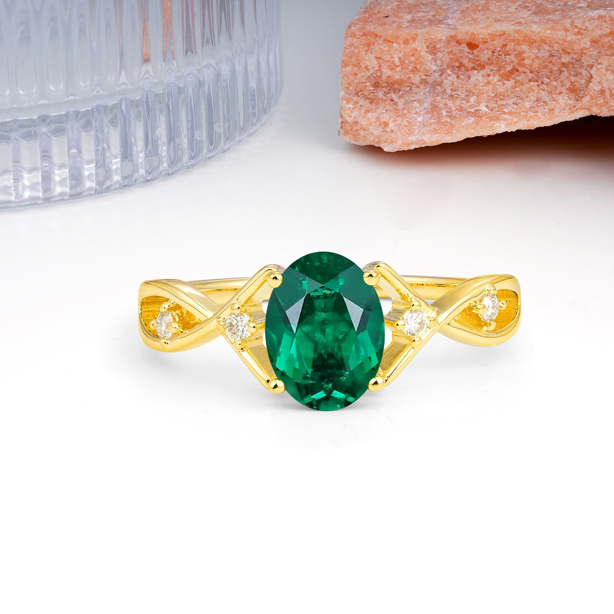 Classic Twisted Luxury 4-Prong Oval Cut Emerald Engagement Ring - Additional view