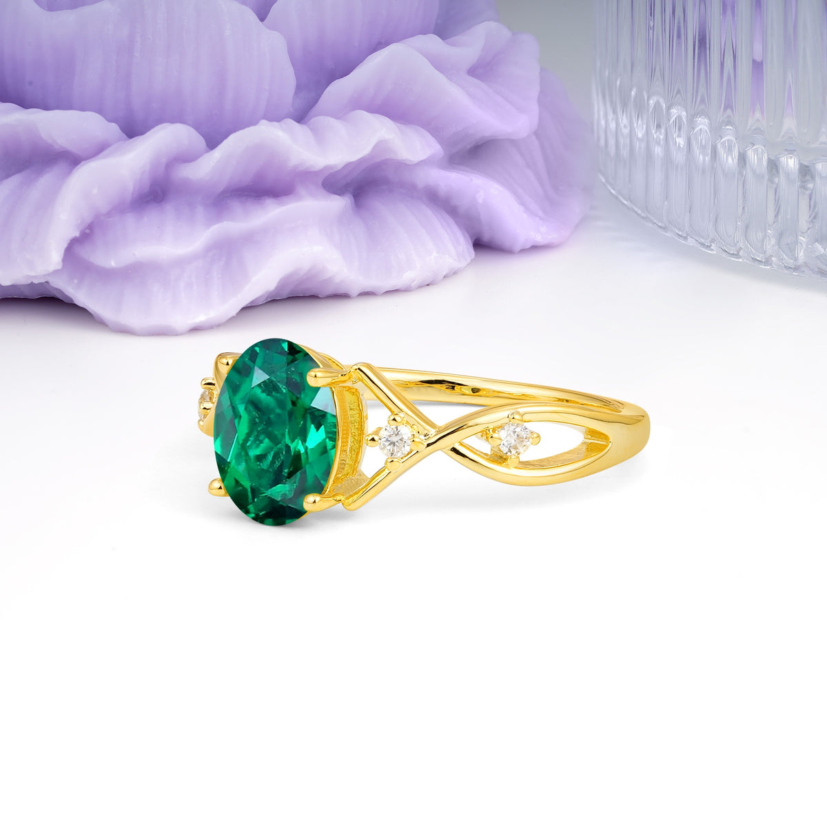 Classic Twisted Luxury 4-Prong Oval Cut Emerald Engagement Ring - Additional view