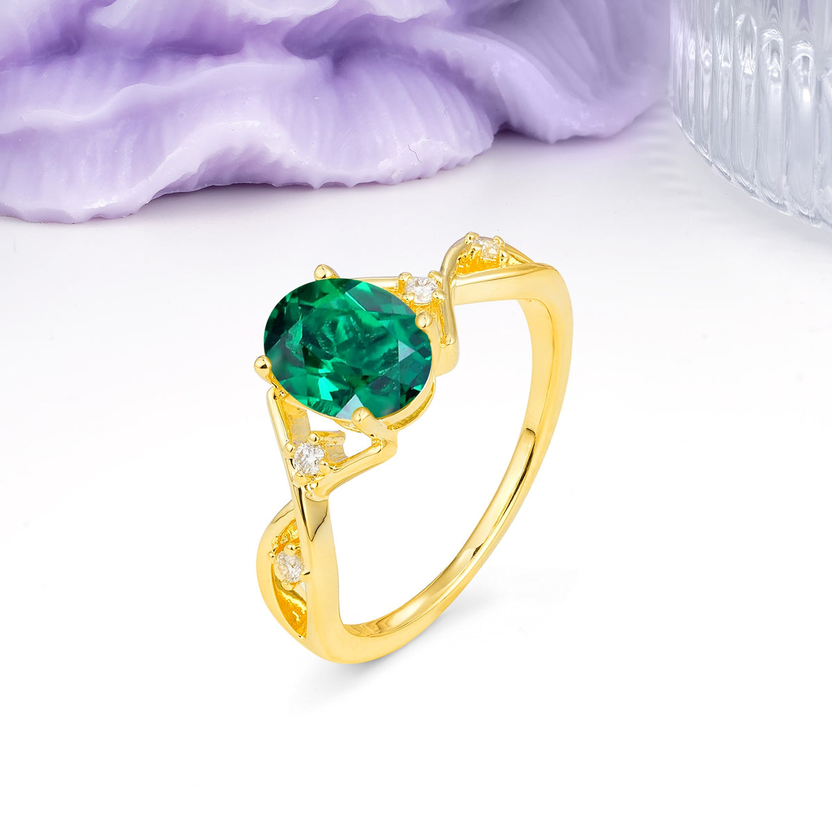 Classic Twisted Luxury 4-Prong Oval Cut Emerald Engagement Ring - Additional view