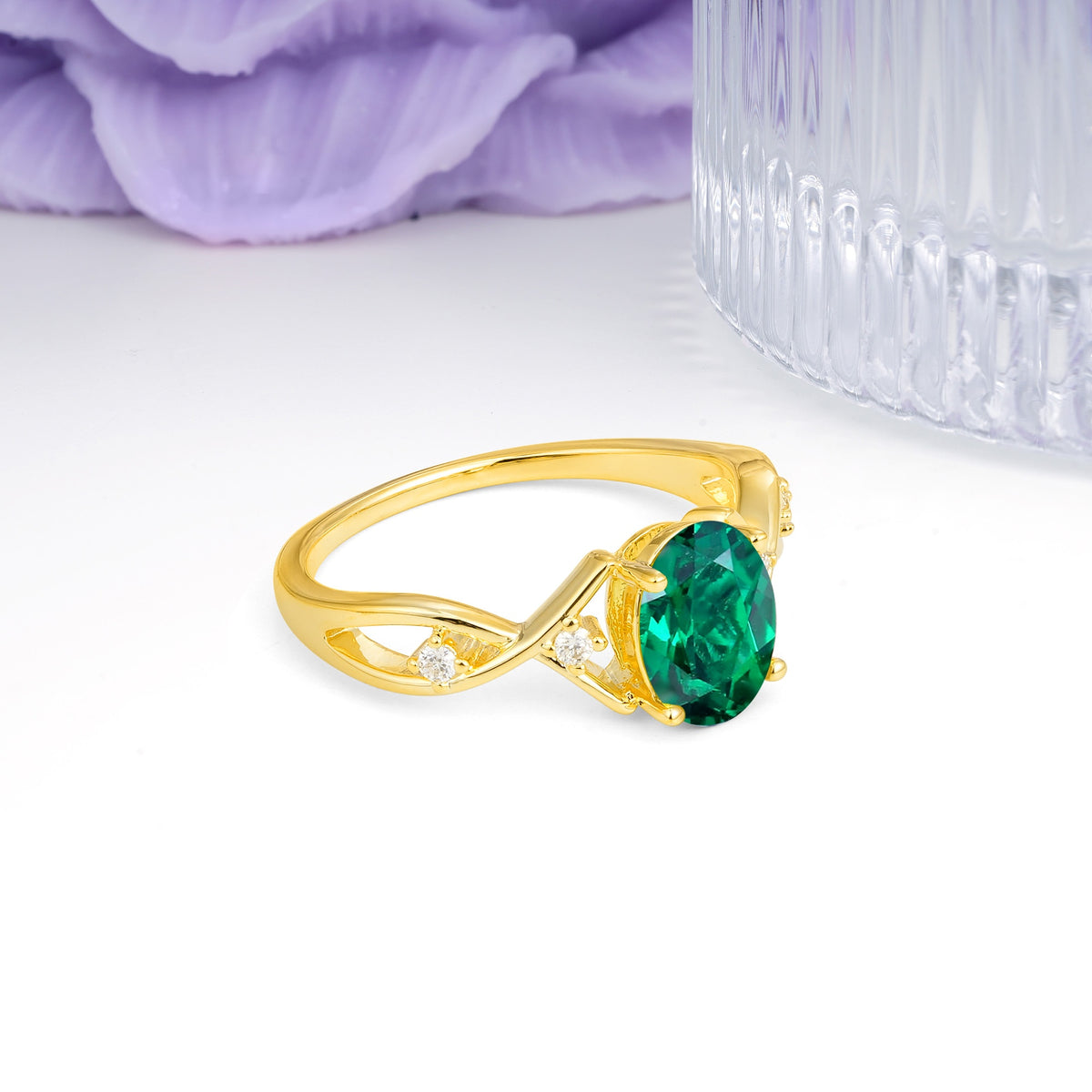Classic Twisted Luxury 4-Prong Oval Cut Emerald Engagement Ring - Additional view