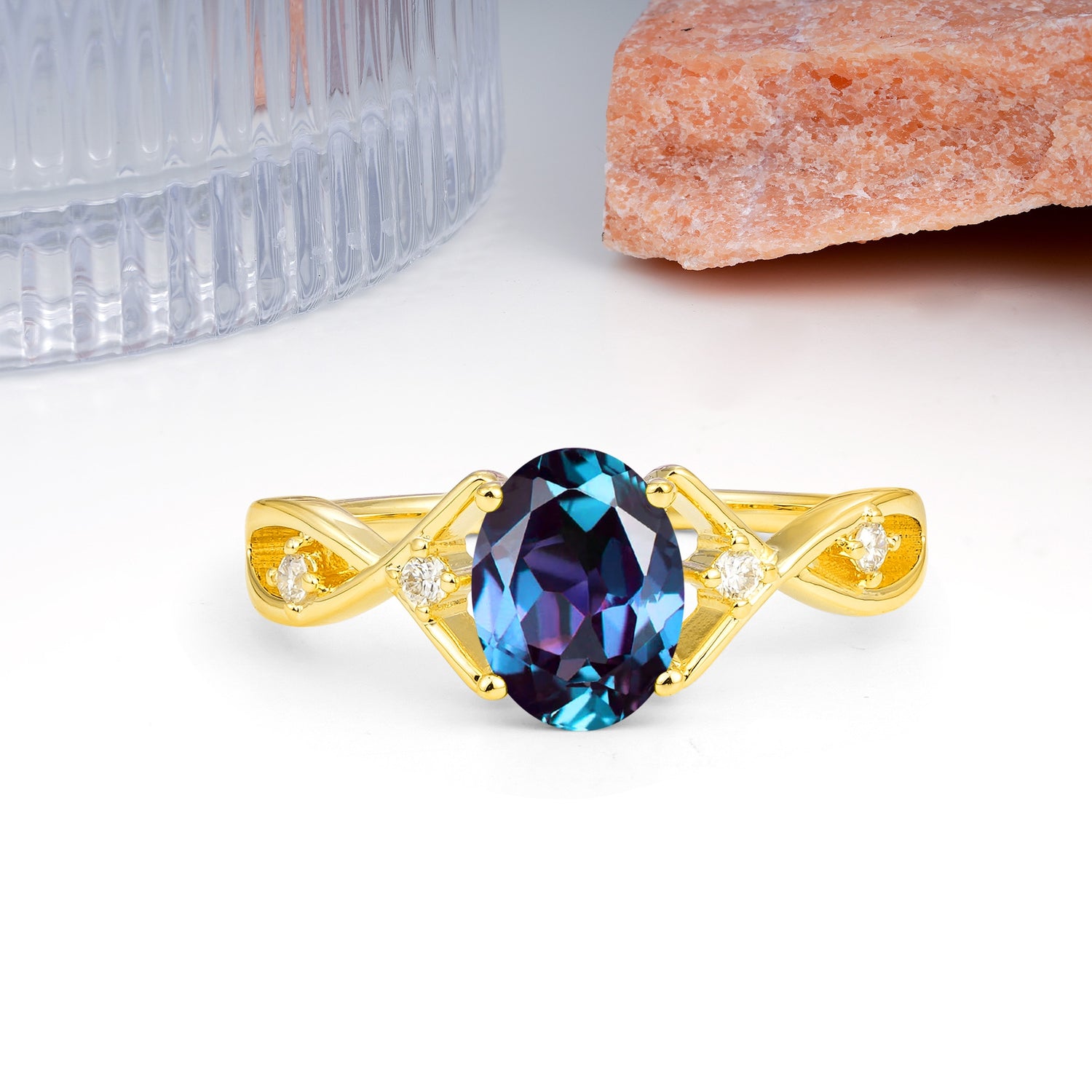 Classic Twisted Luxury 4-Prong Oval Cut Alexandrite Engagement Ring - Additional view