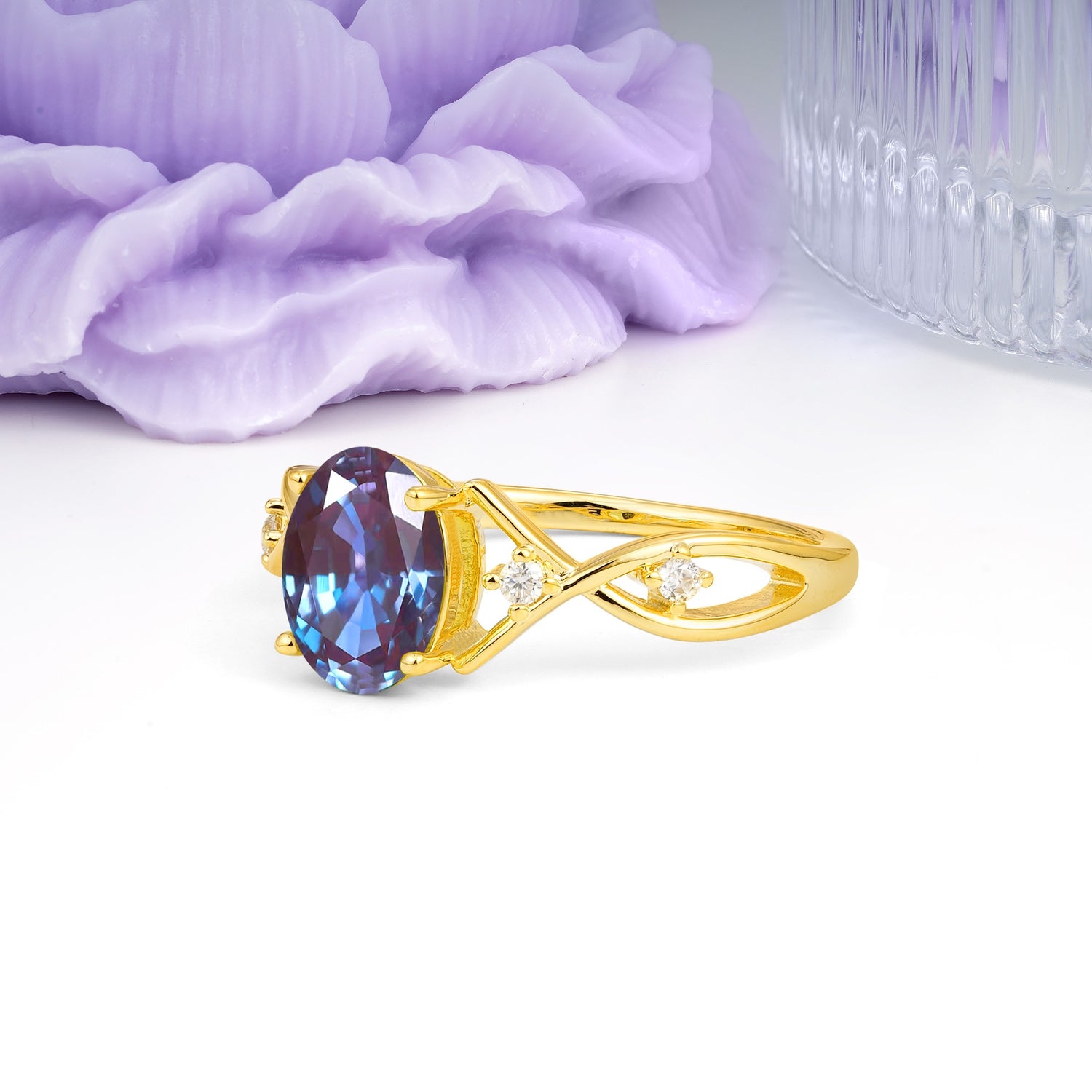 Classic Twisted Luxury 4-Prong Oval Cut Alexandrite Engagement Ring - Additional view