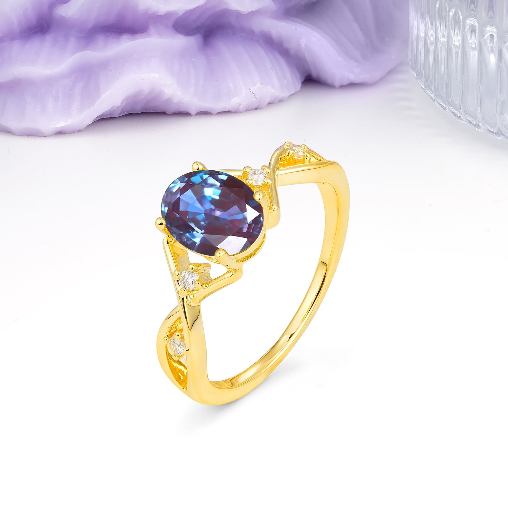 Classic Twisted Luxury 4-Prong Oval Cut Alexandrite Engagement Ring - Additional view
