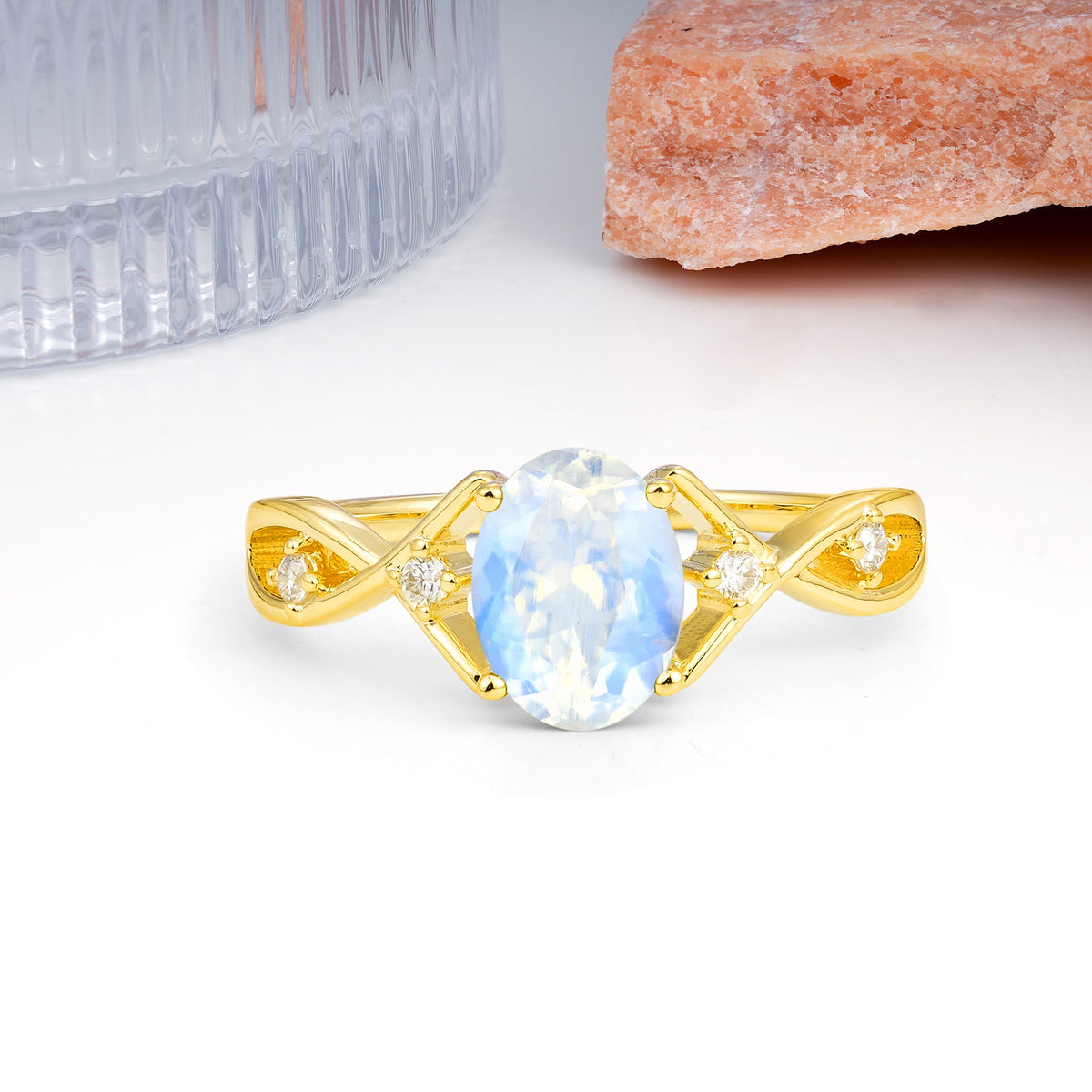 Classic Twisted Luxury 4-Prong Oval Cut Moonstone Engagement Ring - Additional view
