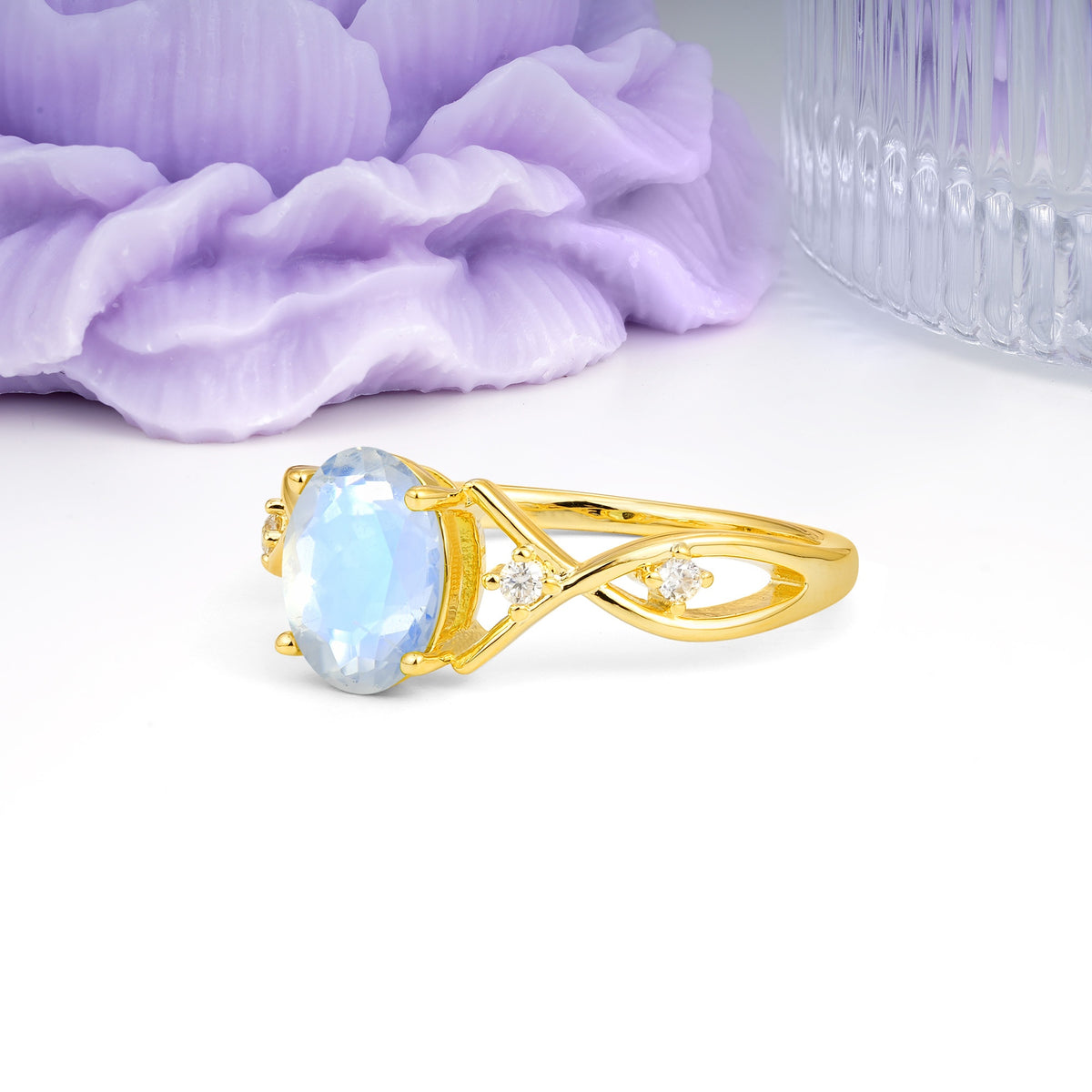 Classic Twisted Luxury 4-Prong Oval Cut Moonstone Engagement Ring - Additional view