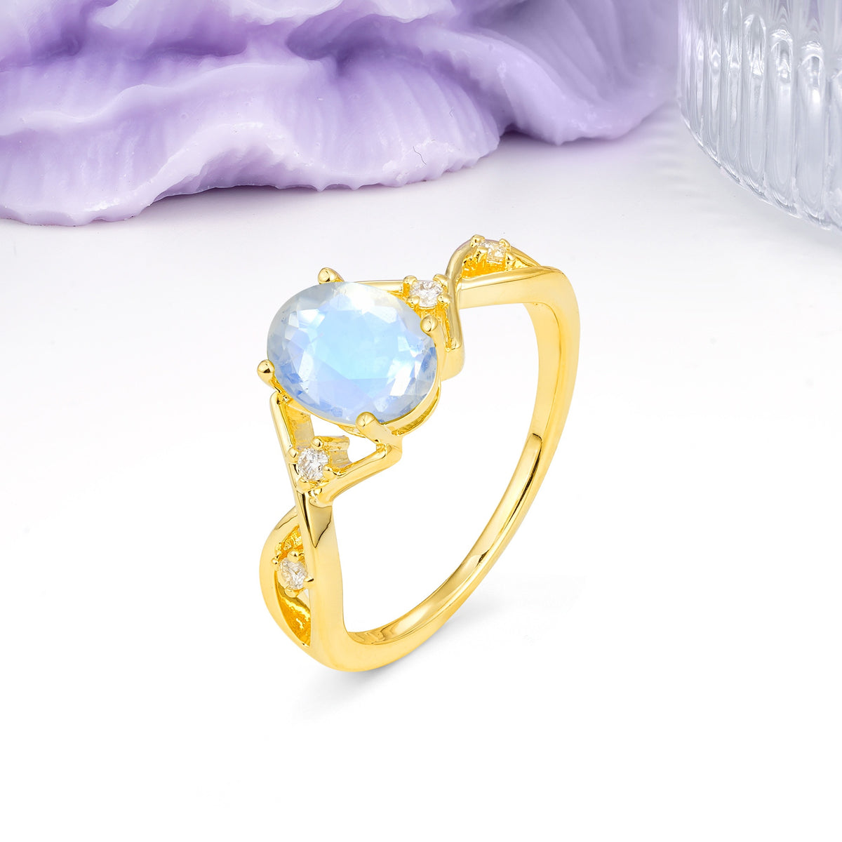 Classic Twisted Luxury 4-Prong Oval Cut Moonstone Engagement Ring - Additional view