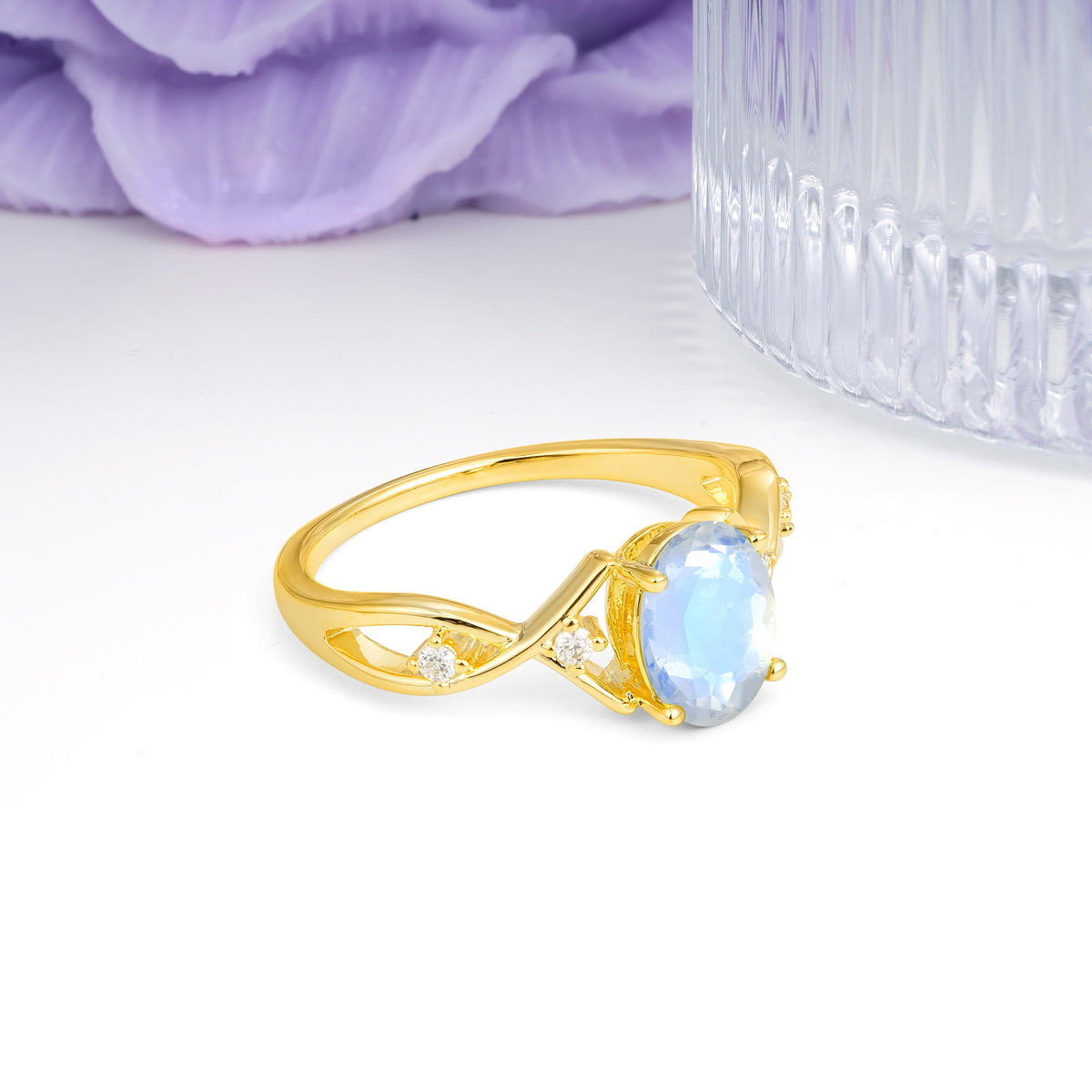 Classic Twisted Luxury 4-Prong Oval Cut Moonstone Engagement Ring - Additional view