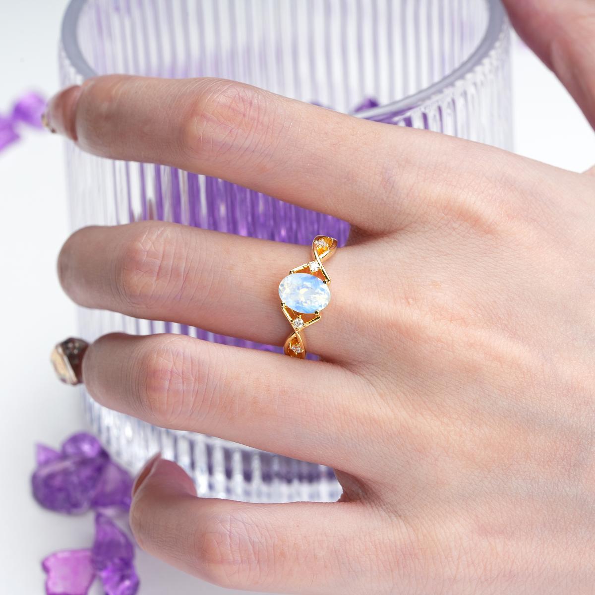 Classic Twisted Luxury 4-Prong Oval Cut Moonstone Engagement Ring