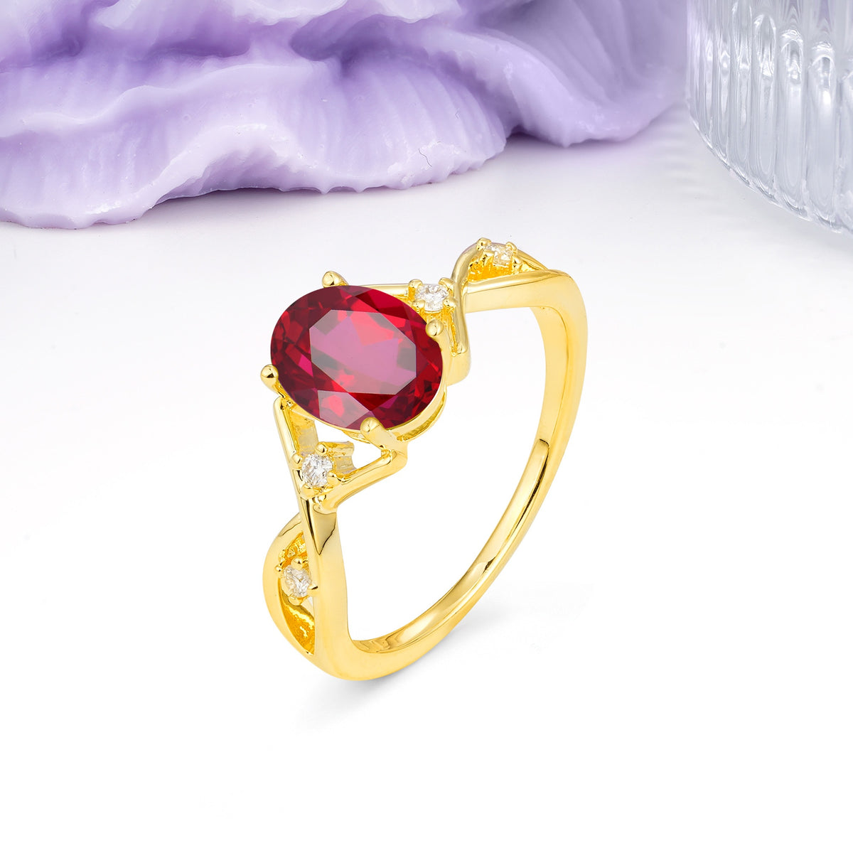 Classic Twisted Luxury 4-Prong Oval Cut Ruby Engagement Ring - Additional view